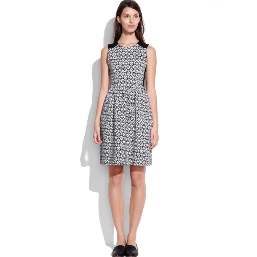 Madewell Jacquard Black and White Fit and Flare Dress